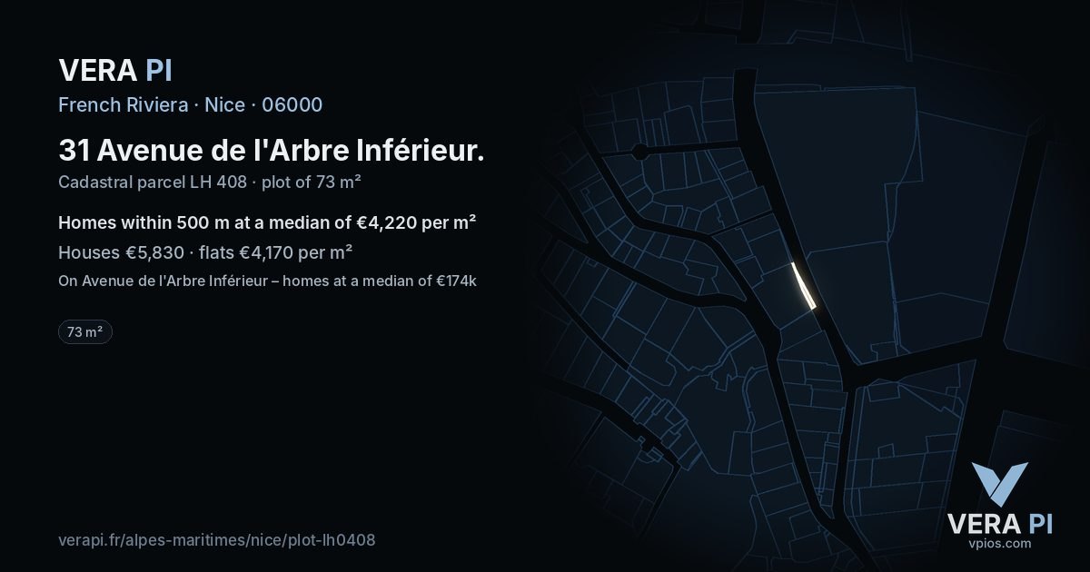 31 Avenue de l'Arbre Inférieur, Nice at night – the plot lit, the parcels around coloured by the prices near them