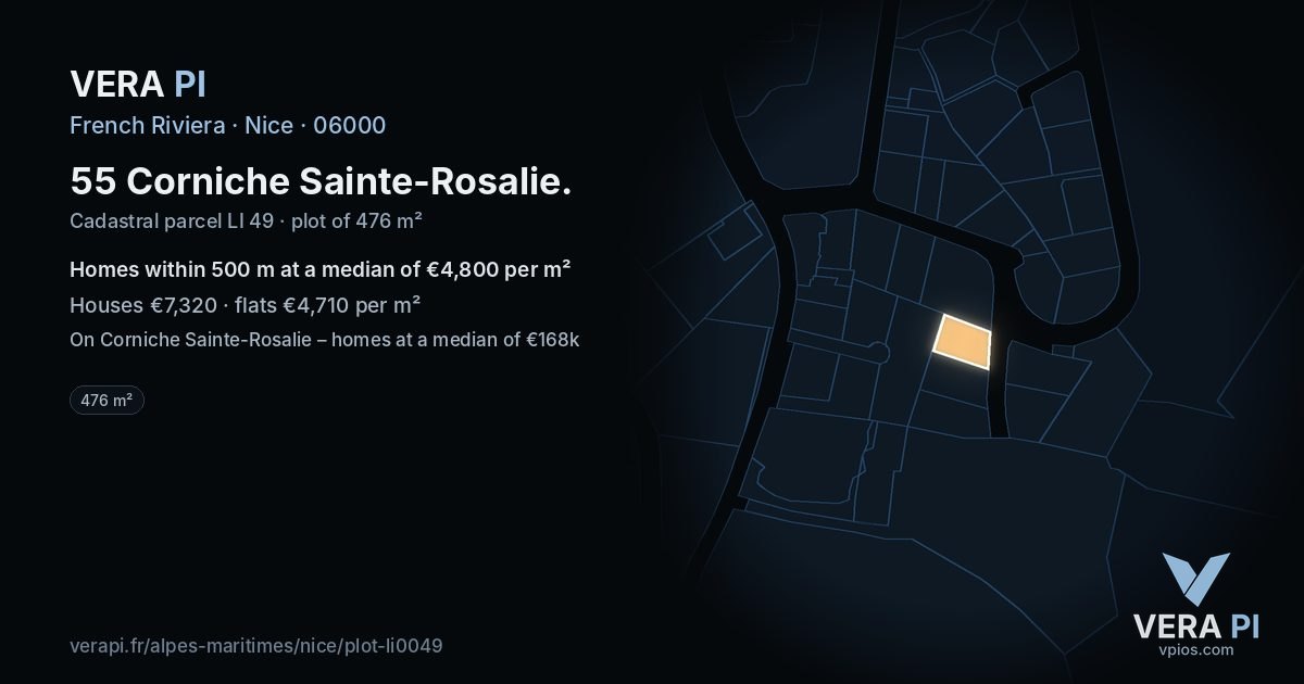55 Corniche Sainte-Rosalie, Nice at night – the plot lit, the parcels around coloured by the prices near them