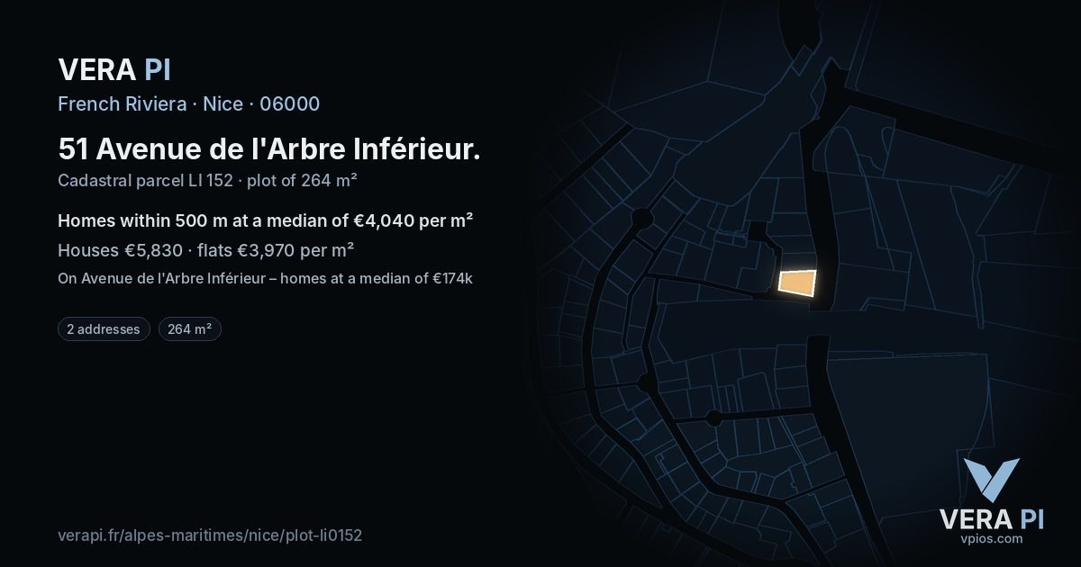 51 Avenue de l'Arbre Inférieur, Nice at night – the plot lit, the parcels around coloured by the prices near them