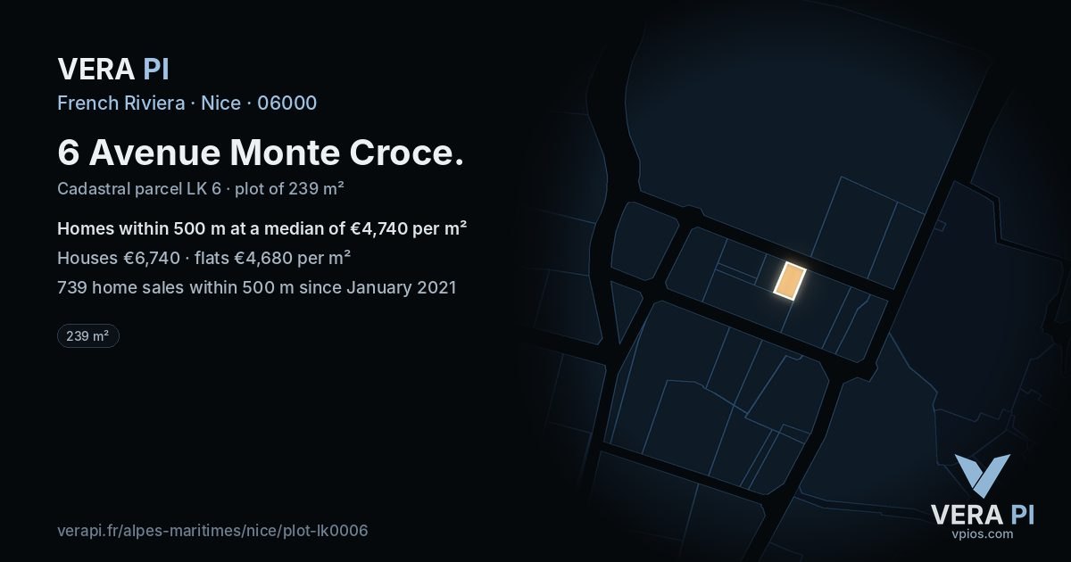 6 Avenue Monte Croce, Nice at night – the plot lit, the parcels around coloured by the prices near them
