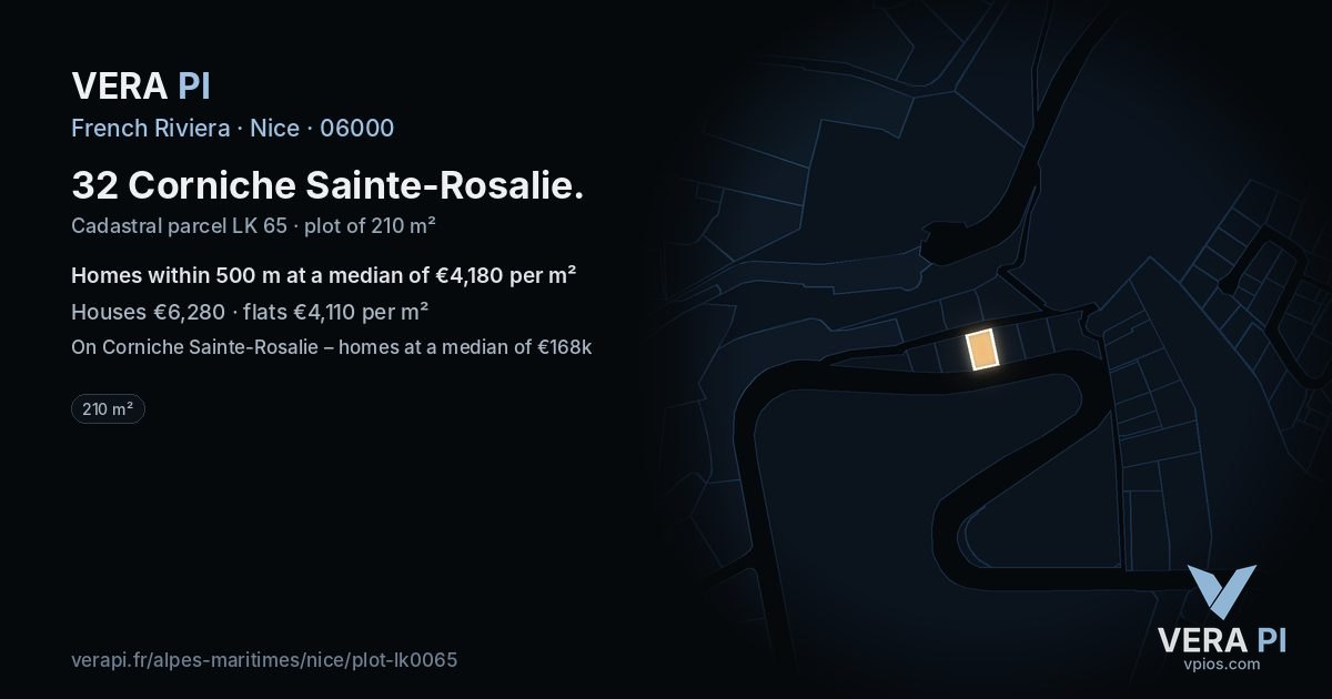 32 Corniche Sainte-Rosalie, Nice at night – the plot lit, the parcels around coloured by the prices near them