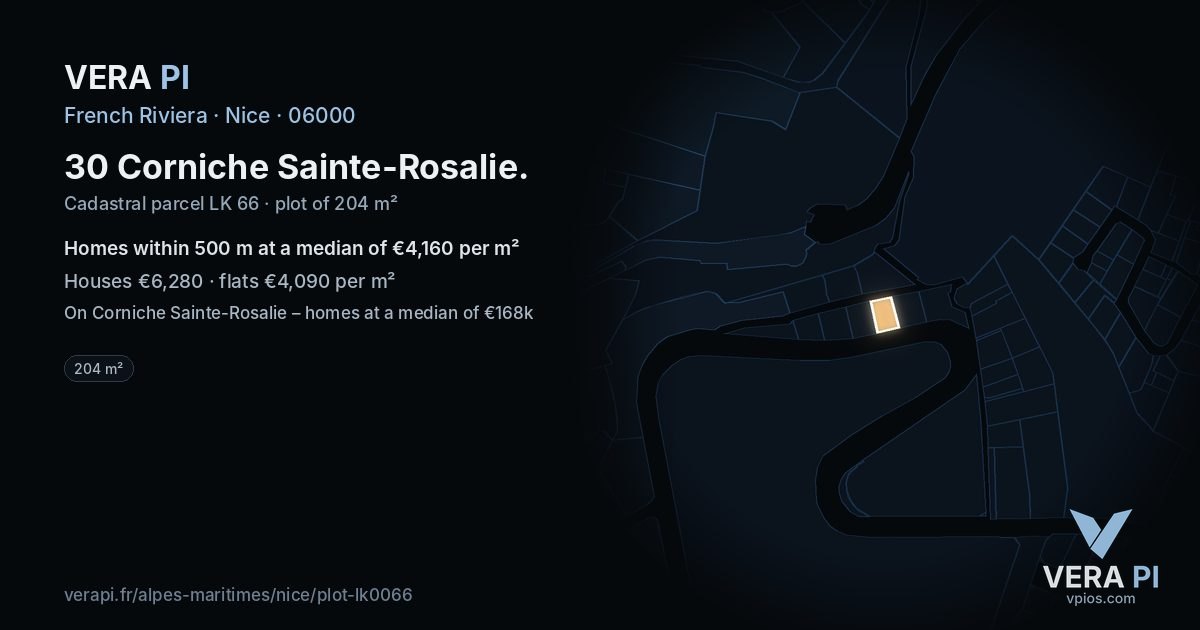 30 Corniche Sainte-Rosalie, Nice at night – the plot lit, the parcels around coloured by the prices near them