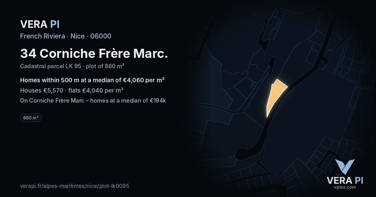 34 Corniche Frère Marc, Nice at night – the plot lit, the parcels around coloured by the prices near them