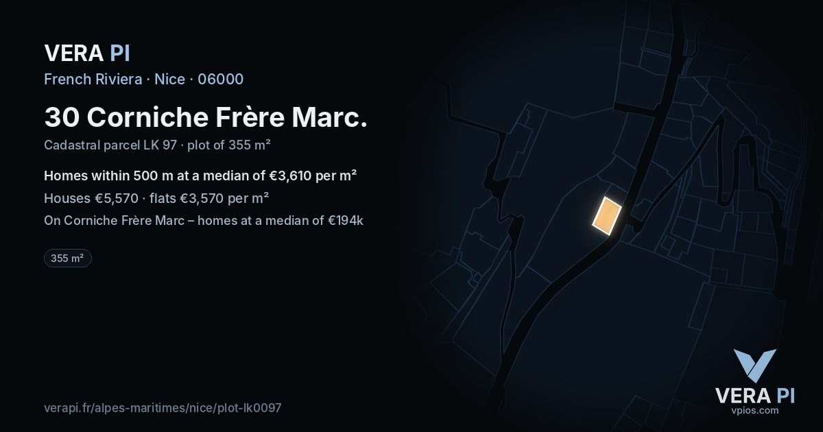 30 Corniche Frère Marc, Nice at night – the plot lit, the parcels around coloured by the prices near them