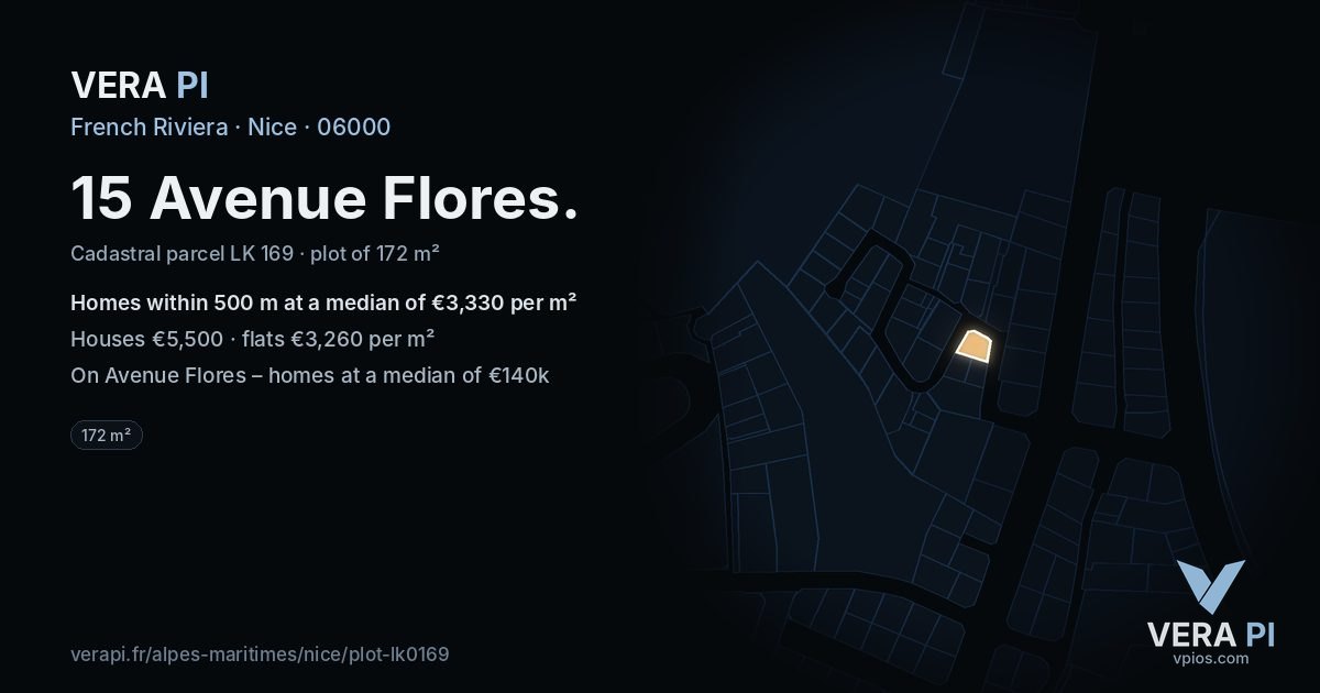 15 Avenue Flores, Nice at night – the plot lit, the parcels around coloured by the prices near them