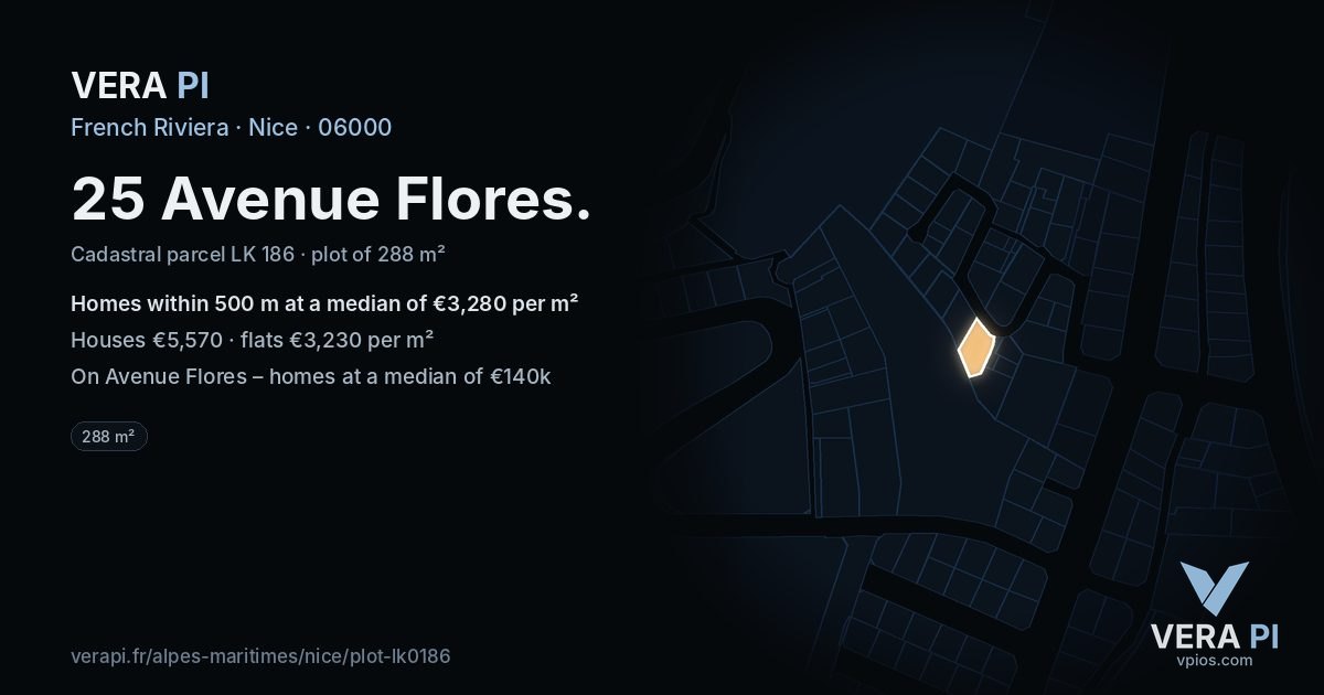 25 Avenue Flores, Nice at night – the plot lit, the parcels around coloured by the prices near them