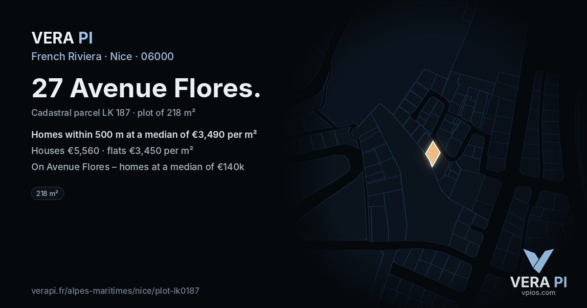 27 Avenue Flores, Nice at night – the plot lit, the parcels around coloured by the prices near them
