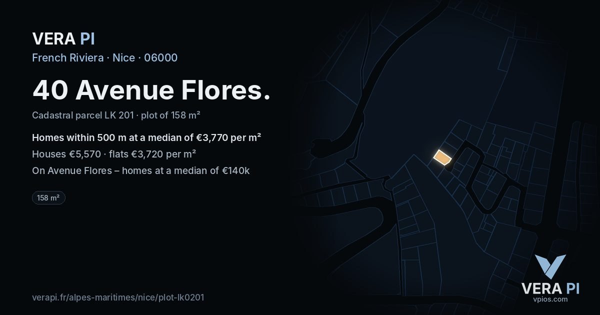 40 Avenue Flores, Nice at night – the plot lit, the parcels around coloured by the prices near them