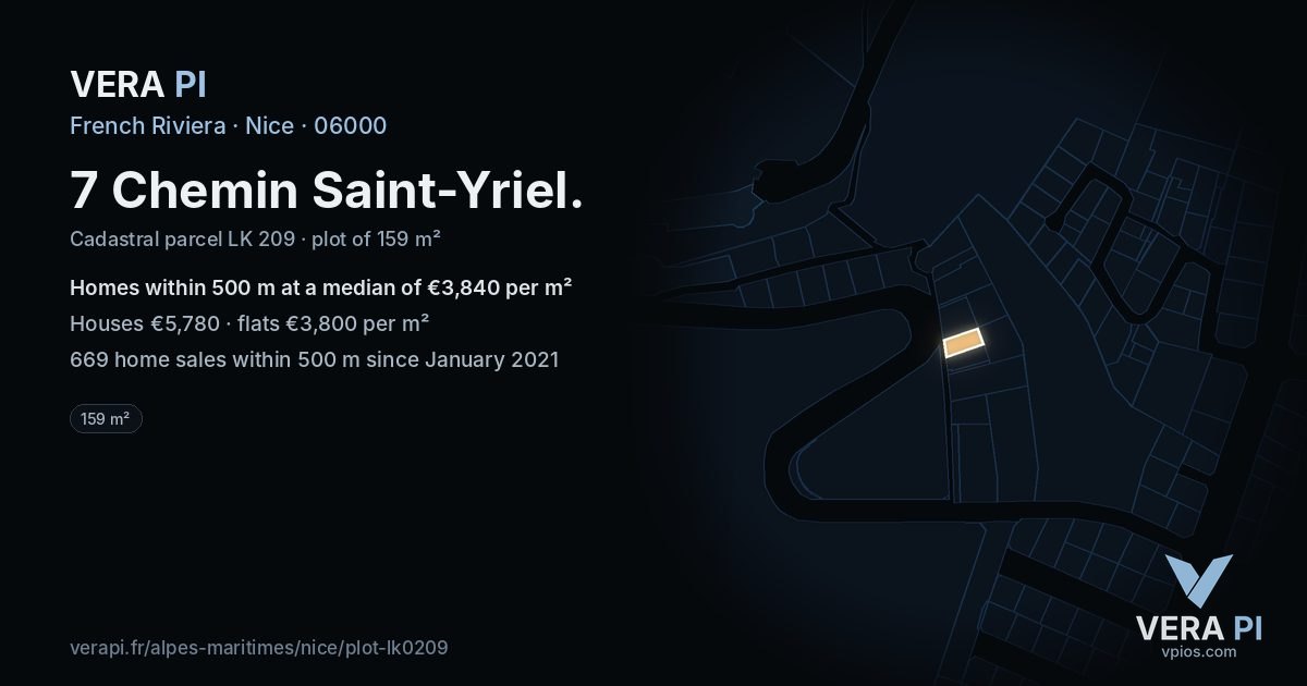 7 Chemin Saint-Yriel, Nice at night – the plot lit, the parcels around coloured by the prices near them