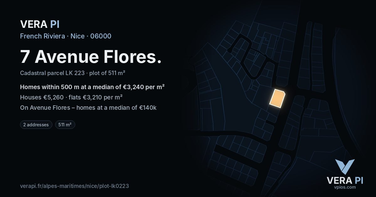 7 Avenue Flores, Nice at night – the plot lit, the parcels around coloured by the prices near them