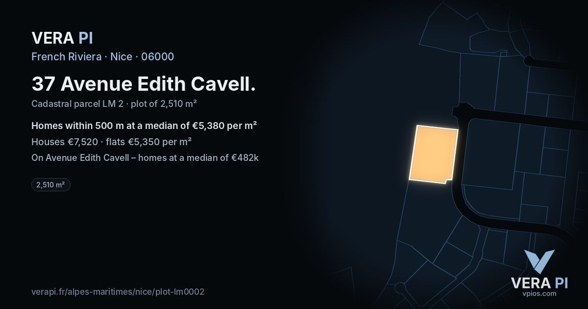 37 Avenue Edith Cavell, Nice at night – the plot lit, the parcels around coloured by the prices near them