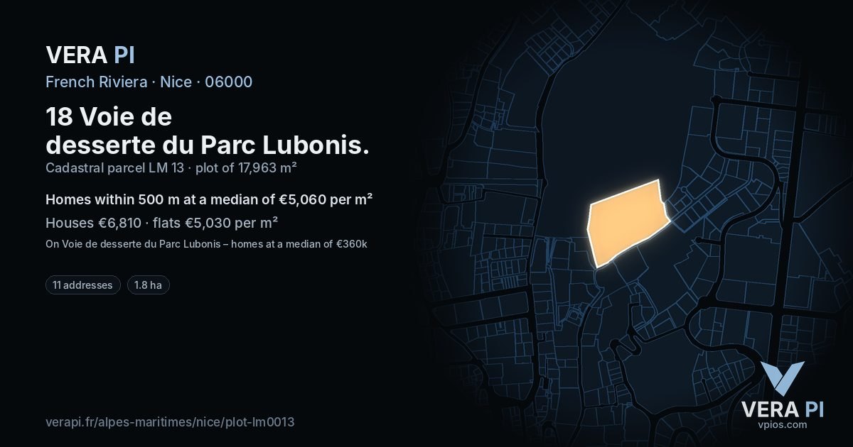 18 Voie de desserte du Parc Lubonis, Nice at night – the plot lit, the parcels around coloured by the prices near them