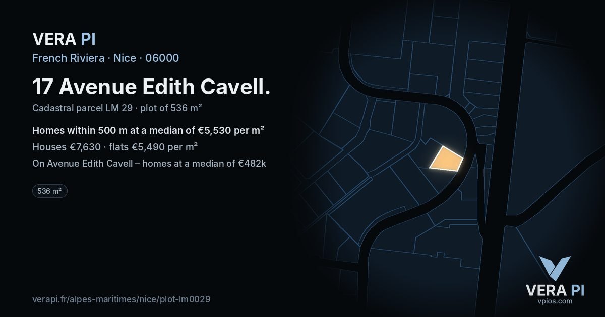 17 Avenue Edith Cavell, Nice at night – the plot lit, the parcels around coloured by the prices near them