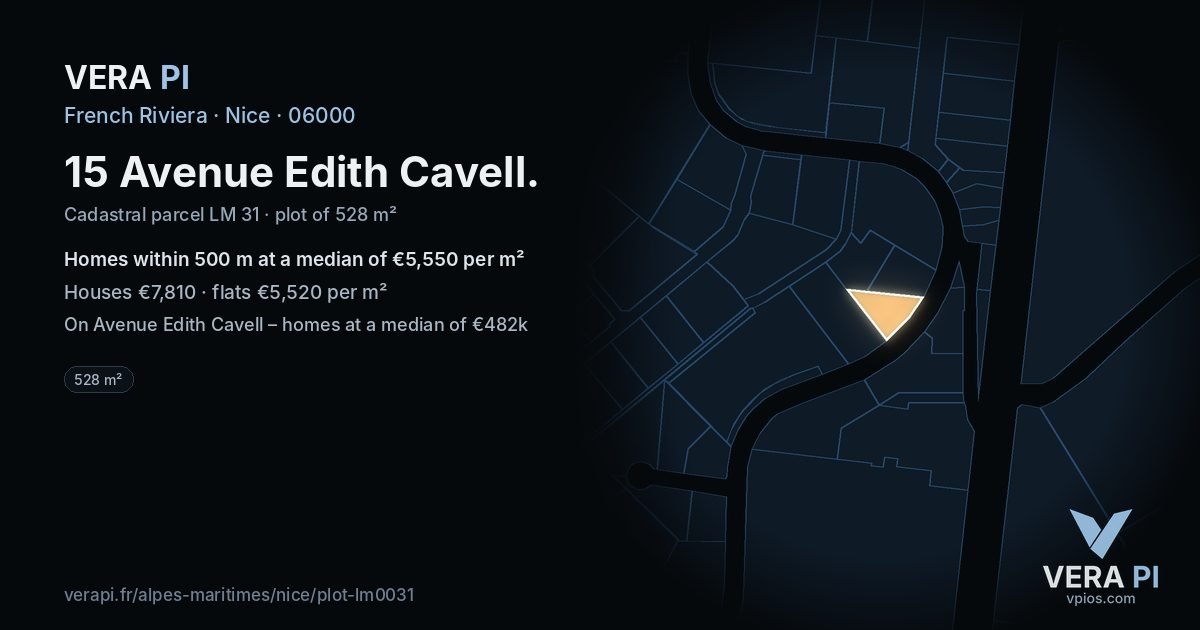 15 Avenue Edith Cavell, Nice at night – the plot lit, the parcels around coloured by the prices near them