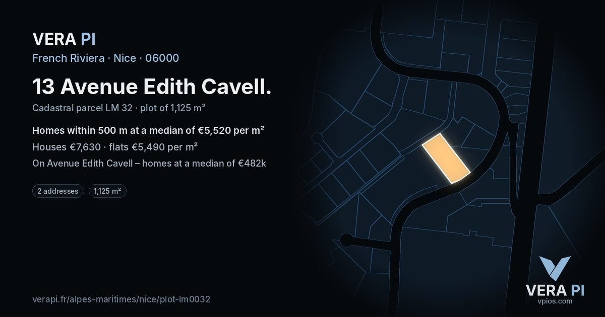13 Avenue Edith Cavell, Nice at night – the plot lit, the parcels around coloured by the prices near them