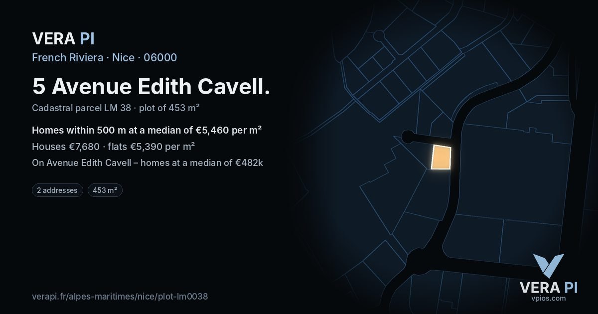 5 Avenue Edith Cavell, Nice at night – the plot lit, the parcels around coloured by the prices near them