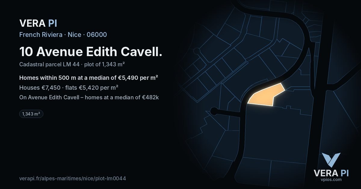 10 Avenue Edith Cavell, Nice at night – the plot lit, the parcels around coloured by the prices near them