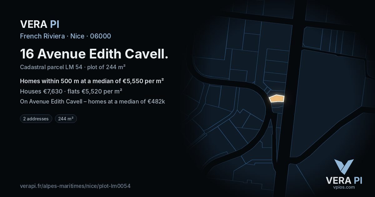 16 Avenue Edith Cavell, Nice at night – the plot lit, the parcels around coloured by the prices near them