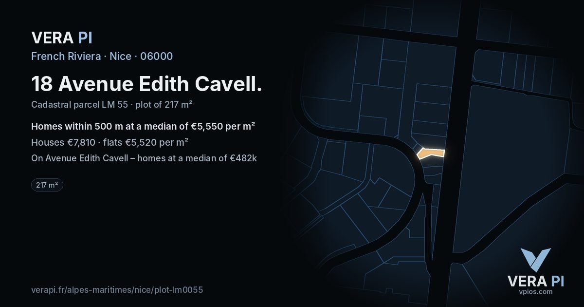 18 Avenue Edith Cavell, Nice at night – the plot lit, the parcels around coloured by the prices near them