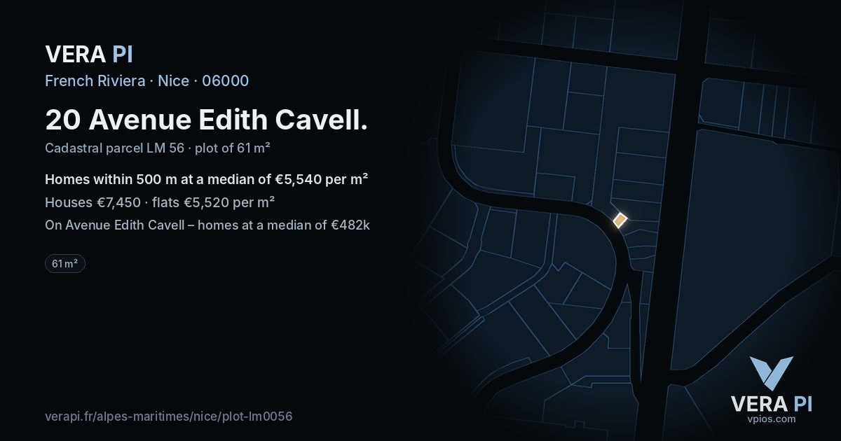 20 Avenue Edith Cavell, Nice at night – the plot lit, the parcels around coloured by the prices near them