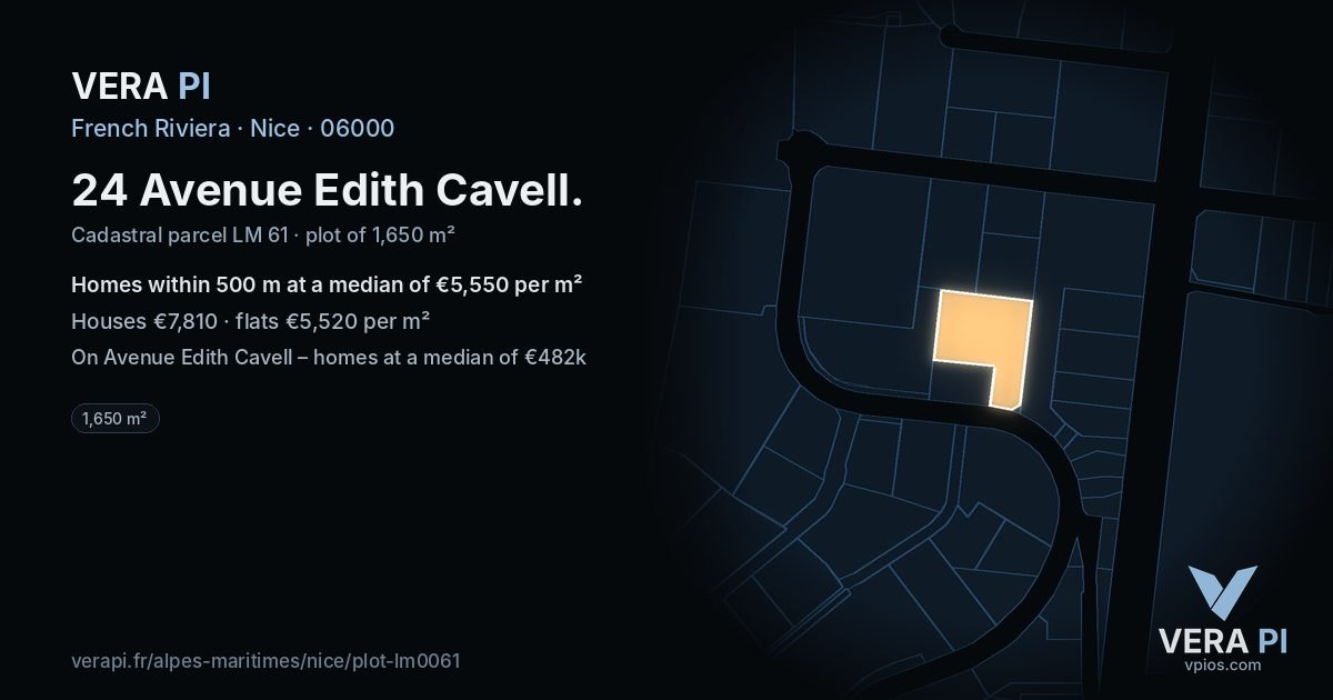 24 Avenue Edith Cavell, Nice at night – the plot lit, the parcels around coloured by the prices near them