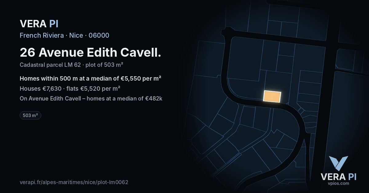 26 Avenue Edith Cavell, Nice at night – the plot lit, the parcels around coloured by the prices near them