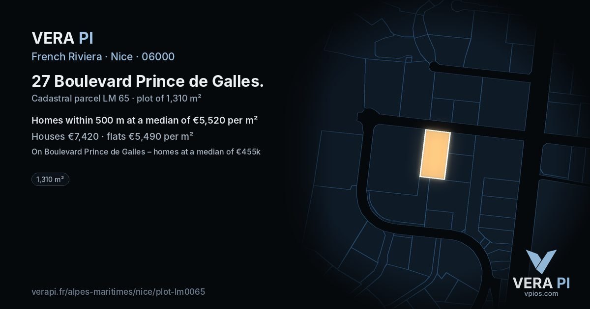 27 Boulevard Prince de Galles, Nice at night – the plot lit, the parcels around coloured by the prices near them