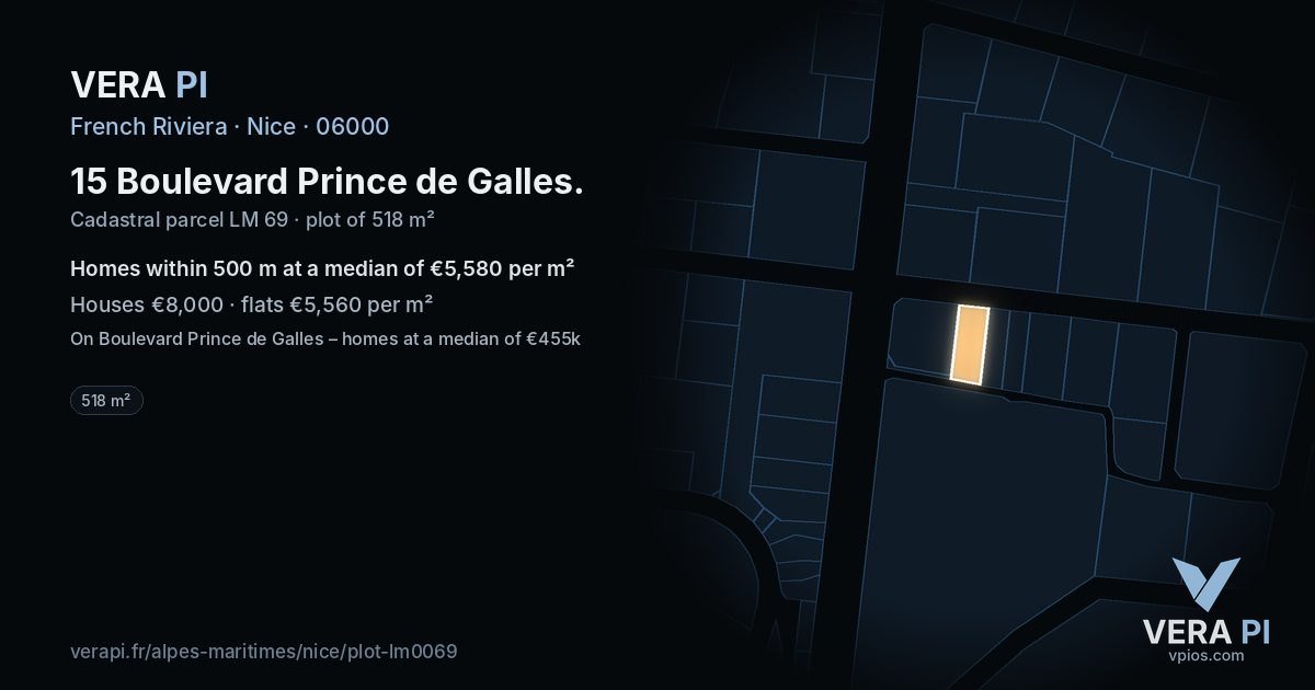 15 Boulevard Prince de Galles, Nice at night – the plot lit, the parcels around coloured by the prices near them