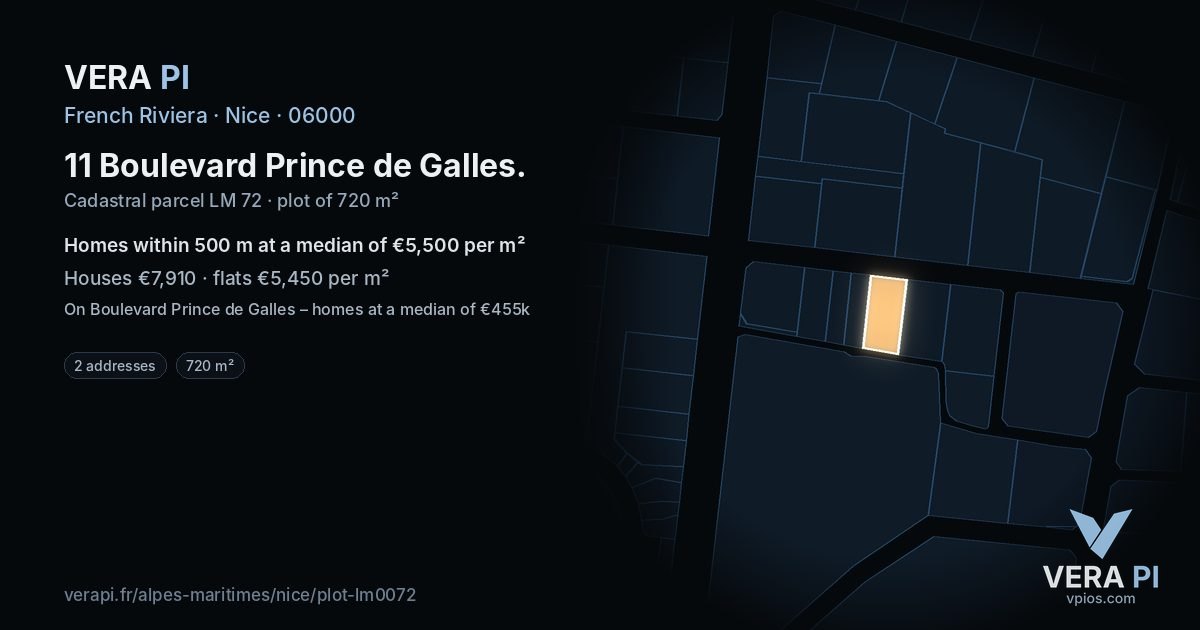 11 Boulevard Prince de Galles, Nice at night – the plot lit, the parcels around coloured by the prices near them