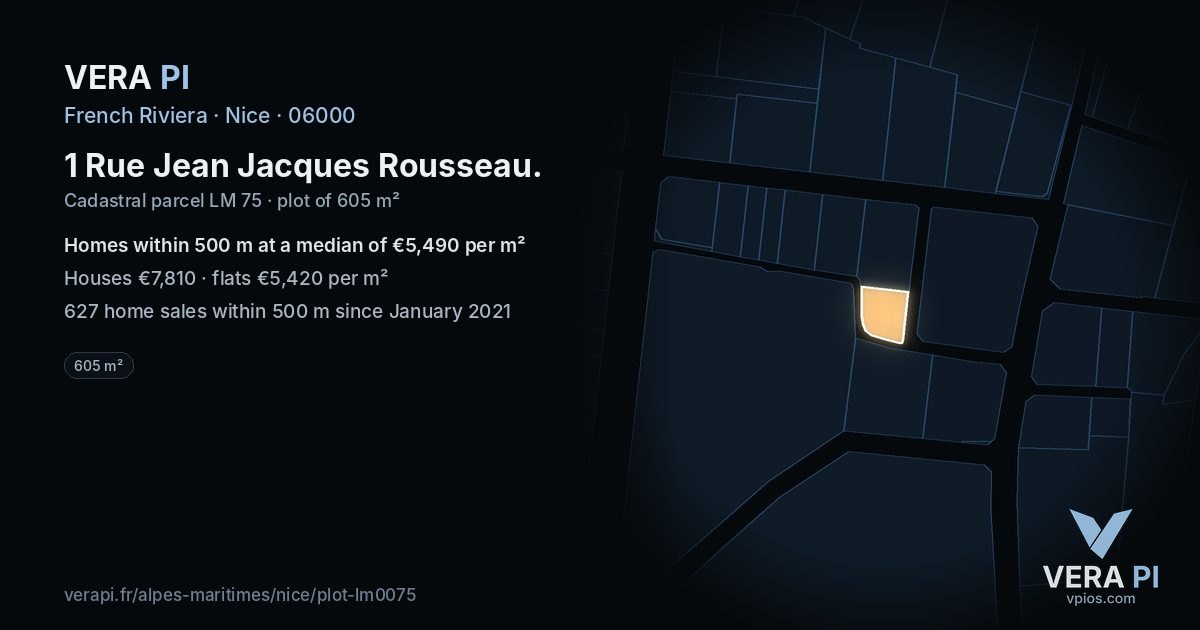 1 Rue Jean Jacques Rousseau, Nice at night – the plot lit, the parcels around coloured by the prices near them