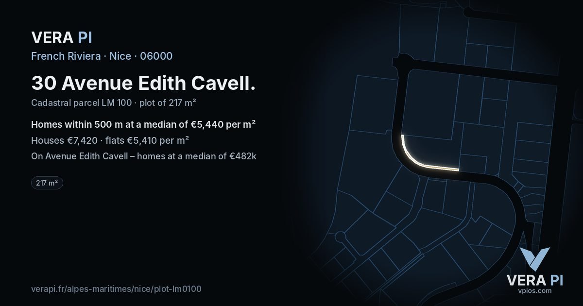 30 Avenue Edith Cavell, Nice at night – the plot lit, the parcels around coloured by the prices near them