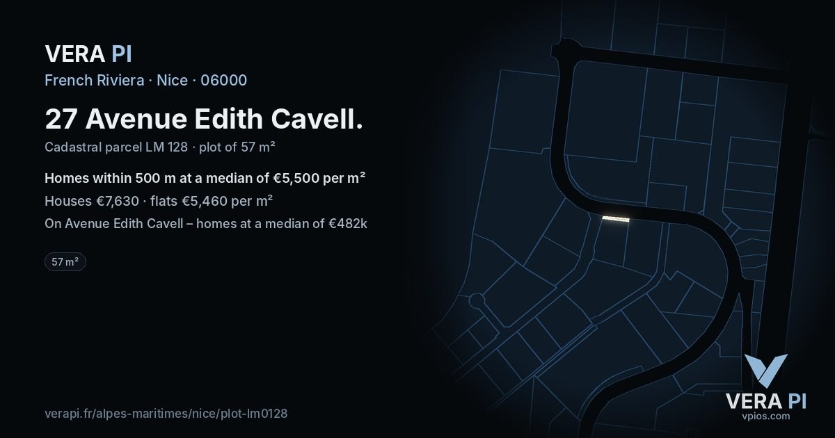 27 Avenue Edith Cavell, Nice at night – the plot lit, the parcels around coloured by the prices near them