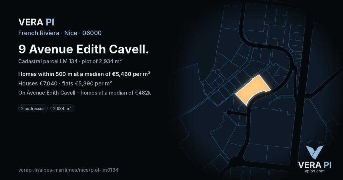 9 Avenue Edith Cavell, Nice at night – the plot lit, the parcels around coloured by the prices near them