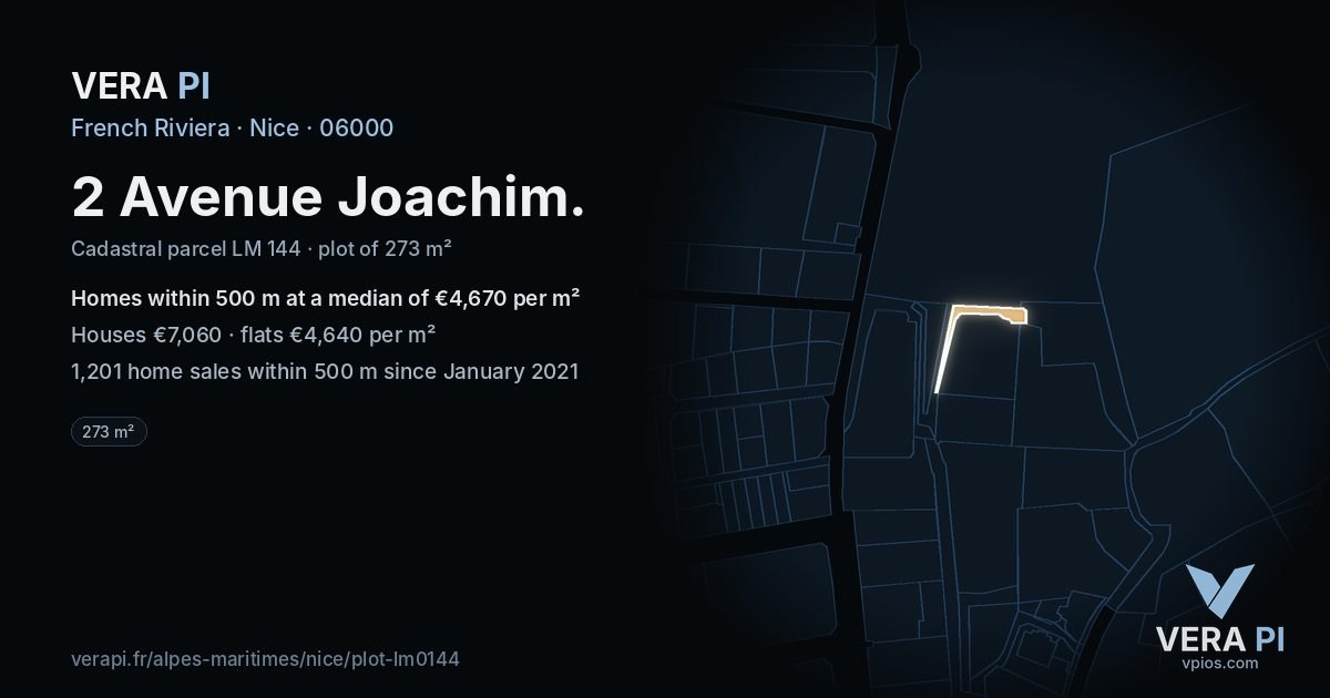 2 Avenue Joachim, Nice at night – the plot lit, the parcels around coloured by the prices near them
