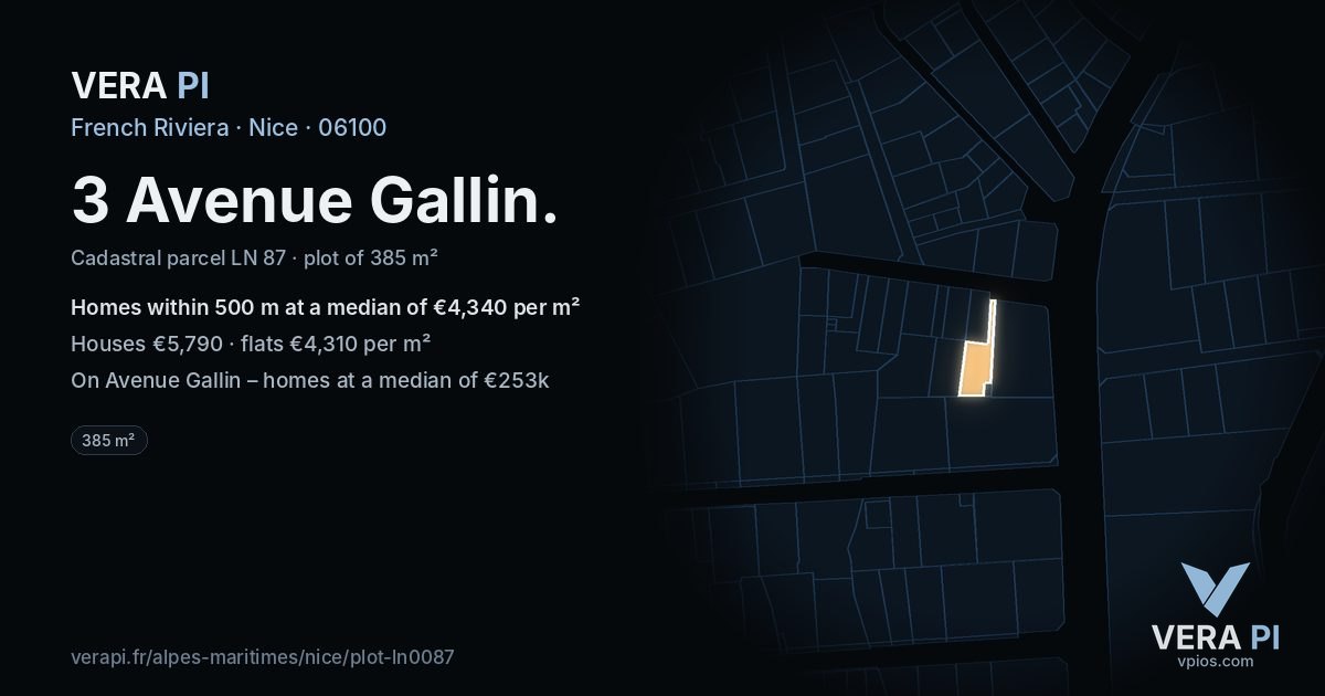 3 Avenue Gallin, Nice at night – the plot lit, the parcels around coloured by the prices near them