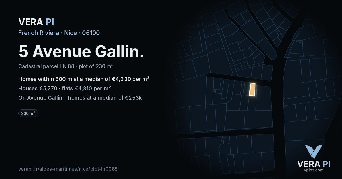 5 Avenue Gallin, Nice at night – the plot lit, the parcels around coloured by the prices near them