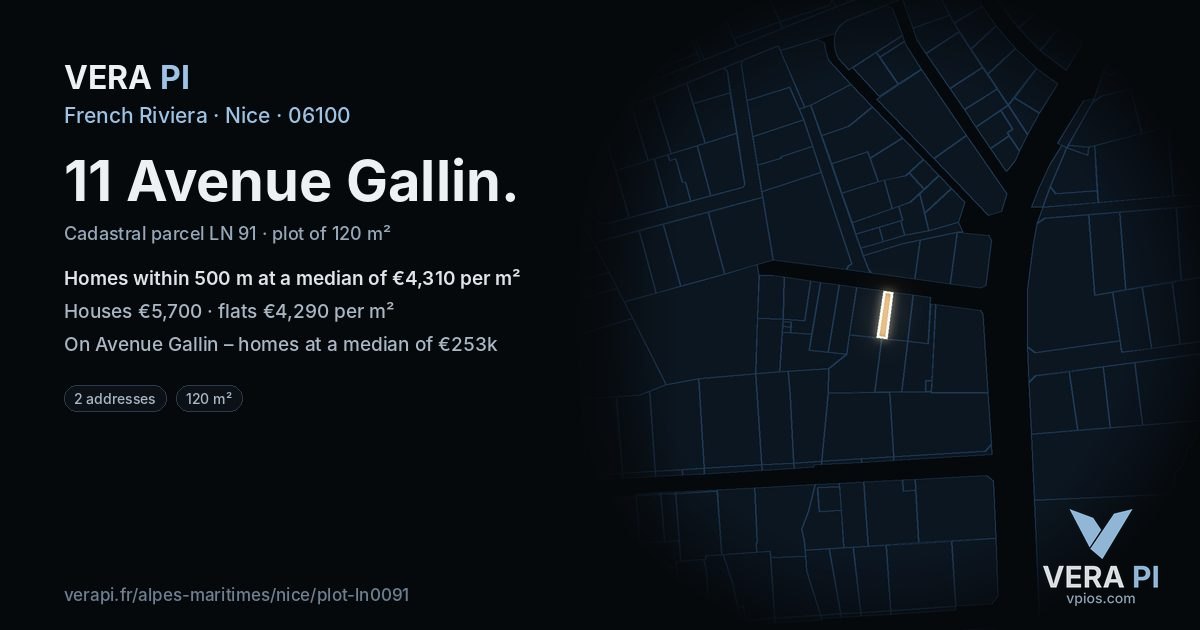 11 Avenue Gallin, Nice at night – the plot lit, the parcels around coloured by the prices near them
