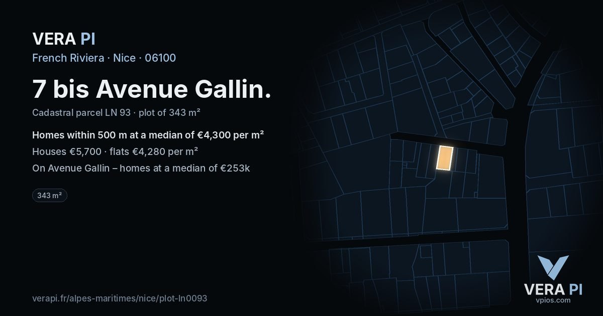 7 bis Avenue Gallin, Nice at night – the plot lit, the parcels around coloured by the prices near them