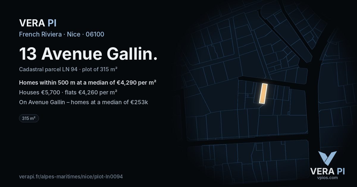 13 Avenue Gallin, Nice at night – the plot lit, the parcels around coloured by the prices near them