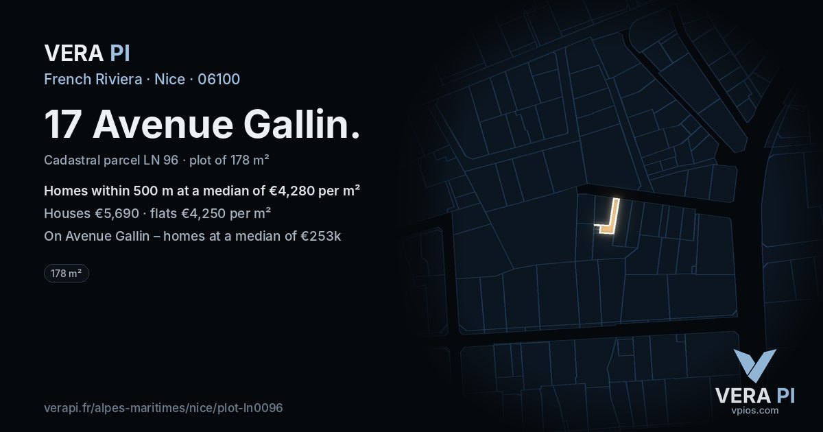 17 Avenue Gallin, Nice at night – the plot lit, the parcels around coloured by the prices near them