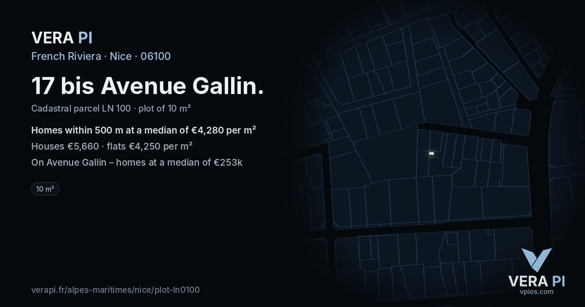 17 bis Avenue Gallin, Nice at night – the plot lit, the parcels around coloured by the prices near them