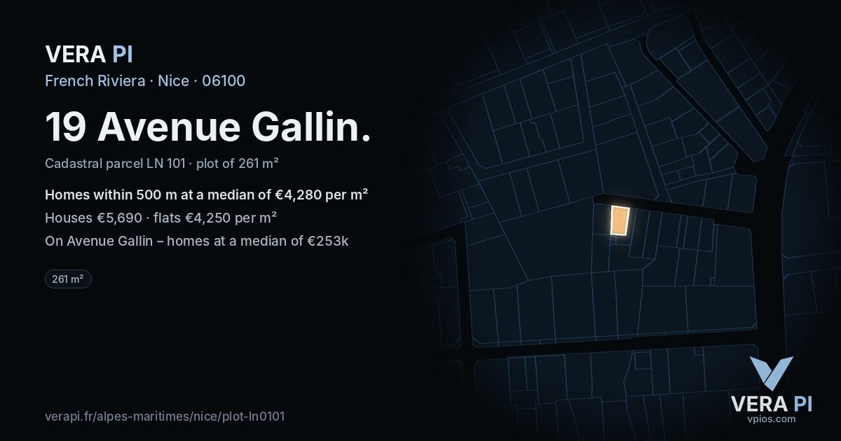 19 Avenue Gallin, Nice at night – the plot lit, the parcels around coloured by the prices near them