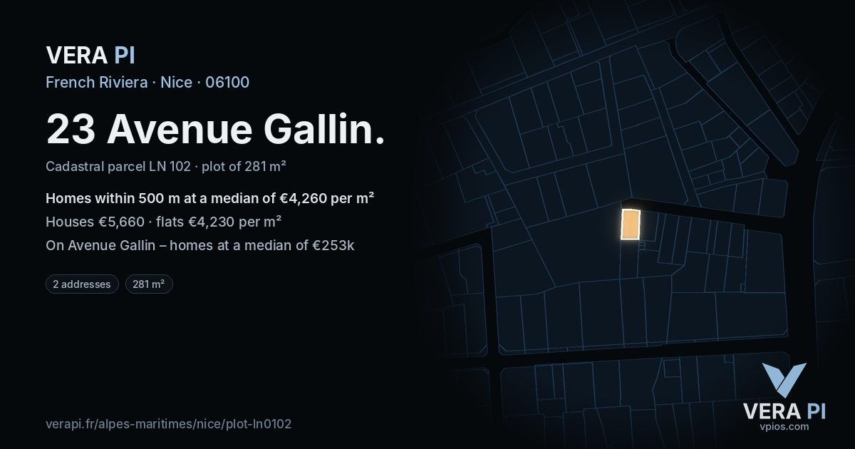 23 Avenue Gallin, Nice at night – the plot lit, the parcels around coloured by the prices near them