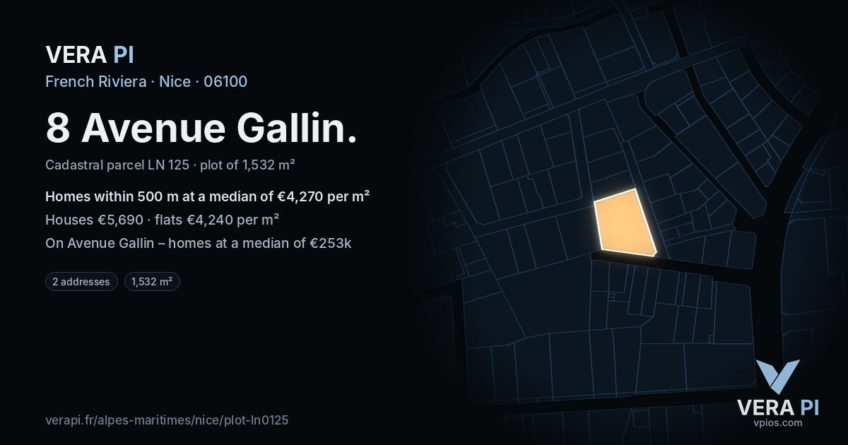 8 Avenue Gallin, Nice at night – the plot lit, the parcels around coloured by the prices near them