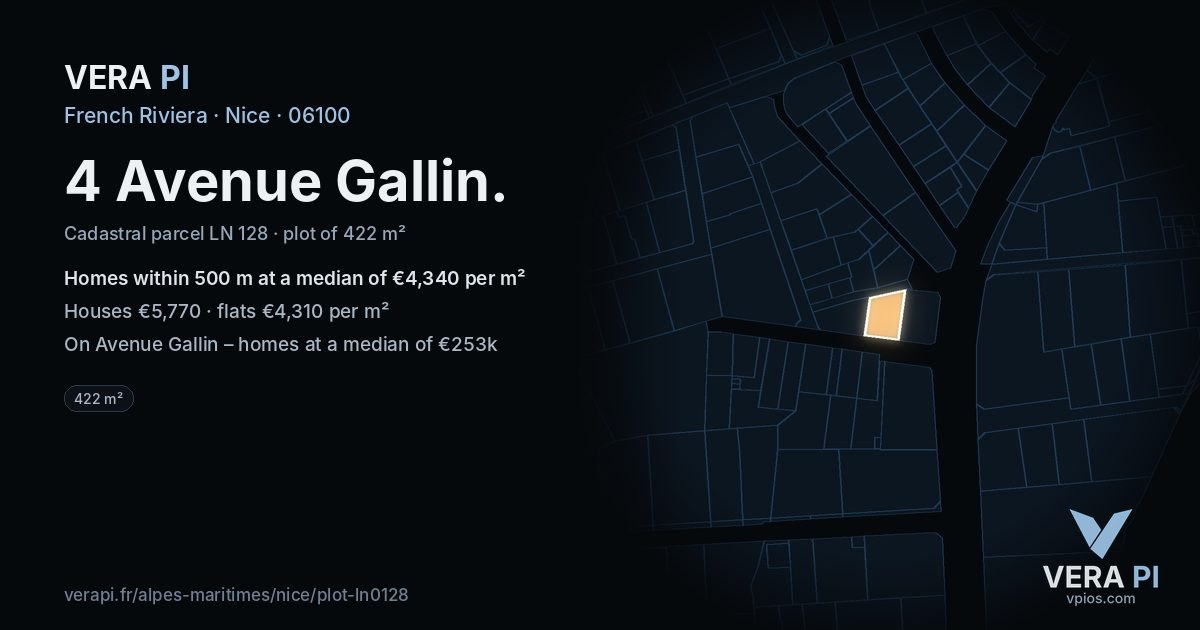4 Avenue Gallin, Nice at night – the plot lit, the parcels around coloured by the prices near them