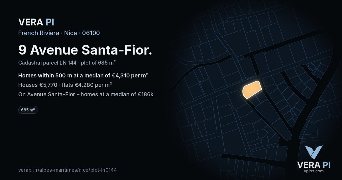 9 Avenue Santa-Fior, Nice at night – the plot lit, the parcels around coloured by the prices near them