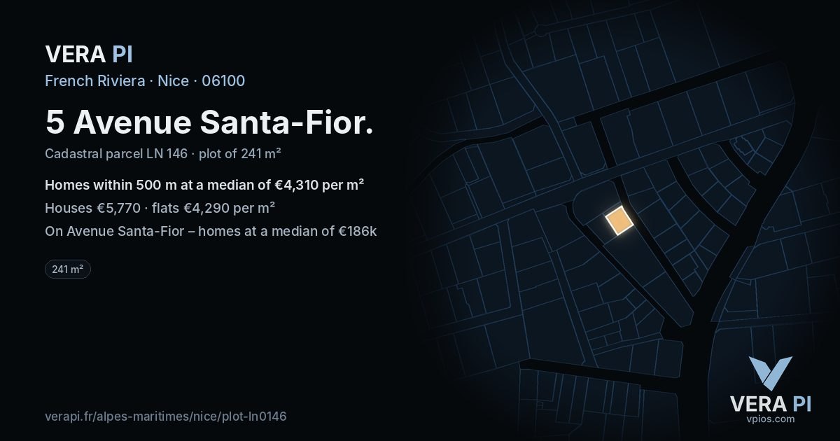 5 Avenue Santa-Fior, Nice at night – the plot lit, the parcels around coloured by the prices near them
