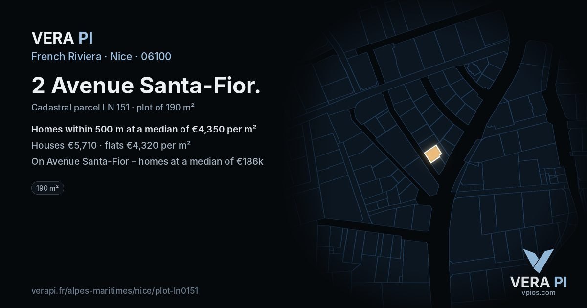 2 Avenue Santa-Fior, Nice at night – the plot lit, the parcels around coloured by the prices near them