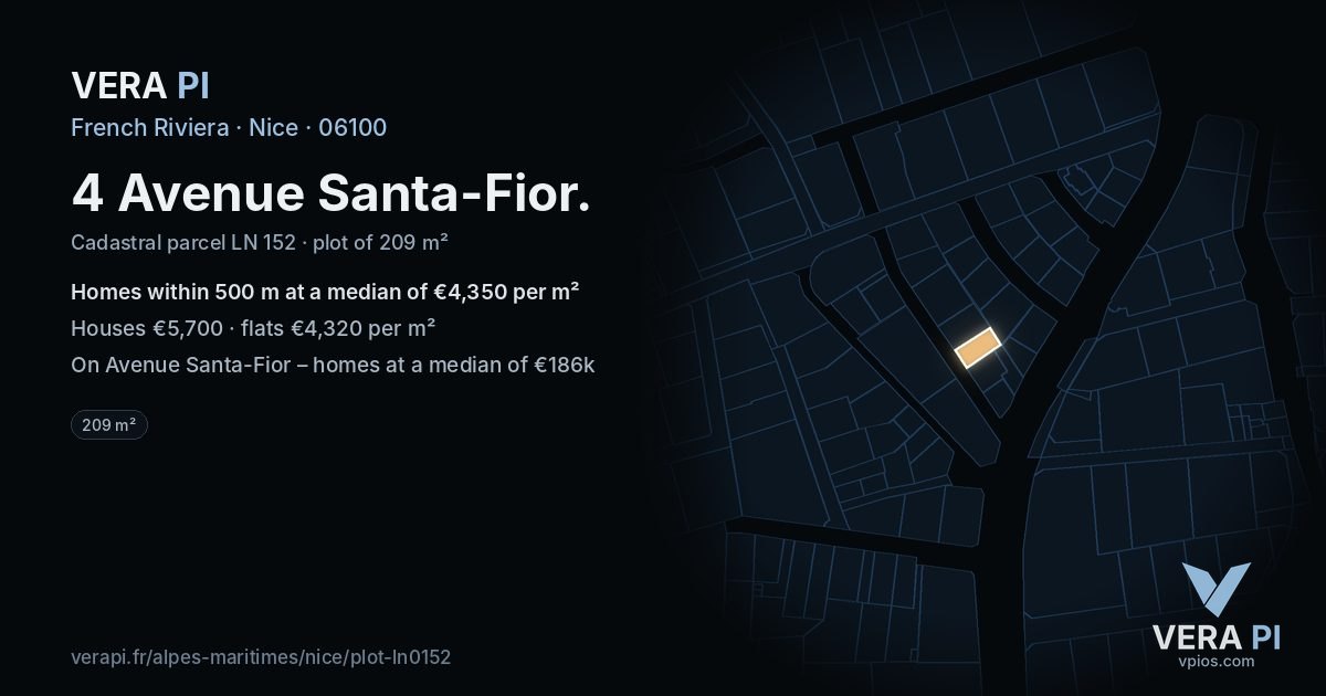 4 Avenue Santa-Fior, Nice at night – the plot lit, the parcels around coloured by the prices near them
