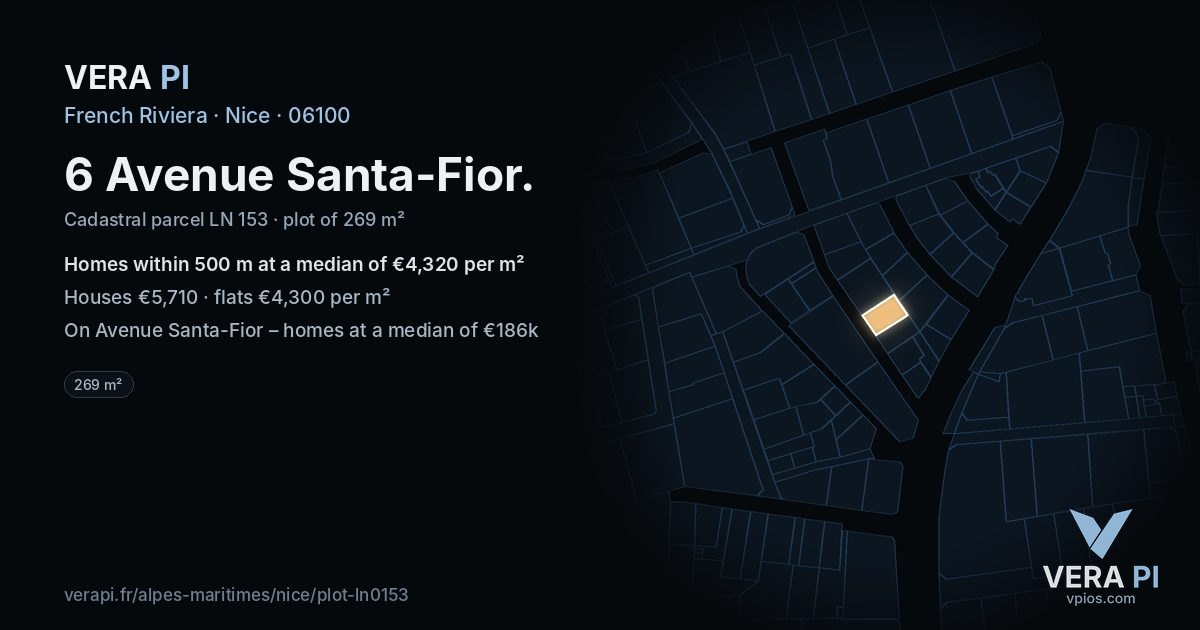 6 Avenue Santa-Fior, Nice at night – the plot lit, the parcels around coloured by the prices near them